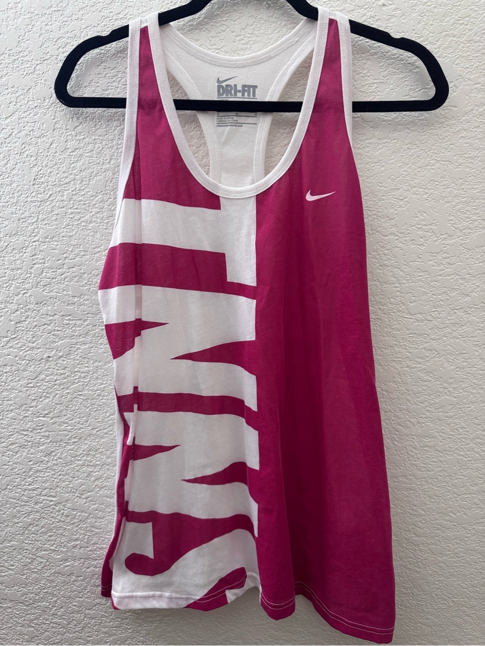 Nike Pink and White Dri-FIT Graphic Racerback Tank
